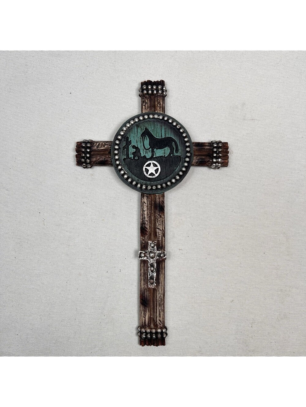 Cowboy Rustic Western Cross with Horse Plaque 10 in. x 5.5 in.